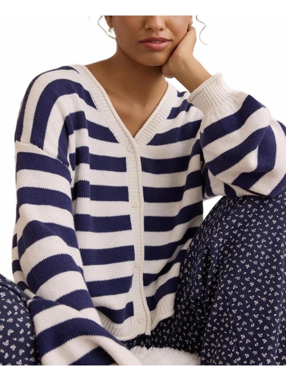 Altar'd State Homecoming Striped Cardigan Sweater AS Revival NWT Ivory Navy XL